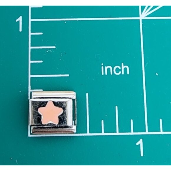 Silver Tone Italian Charm Link for Bracelets Pink Enamel Star Jewelry - Picture 3 of 3